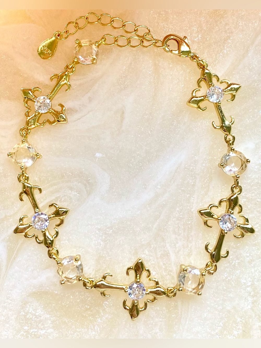 Gold Crystal Flower Link Bracelet